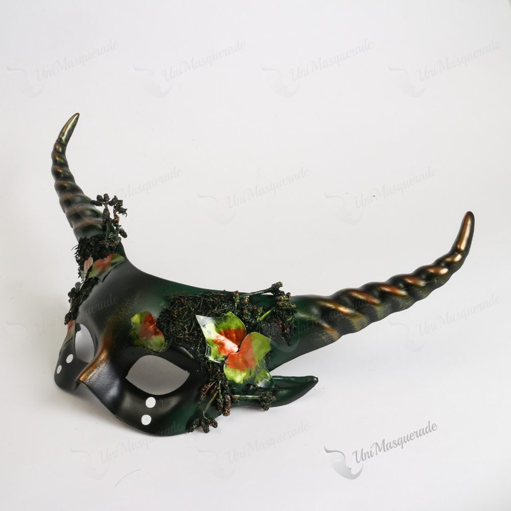 Forest-Themed Krampus Horns Devil Mask for Women in Mysterious Green Party Mask